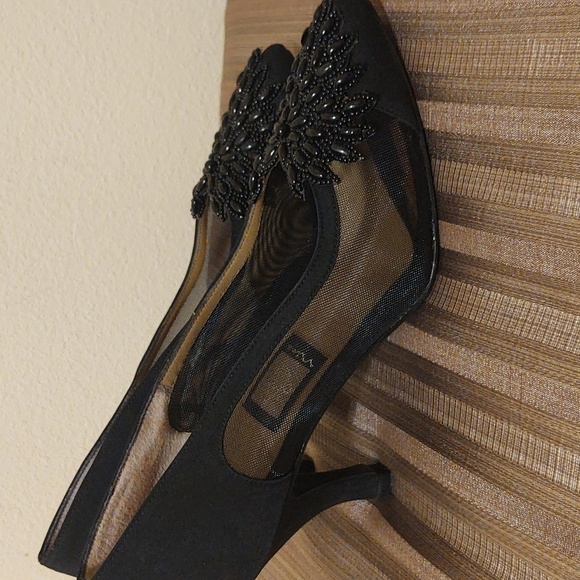 Nina Black Mesh and Beaded Pumps - Picture 7 of 10